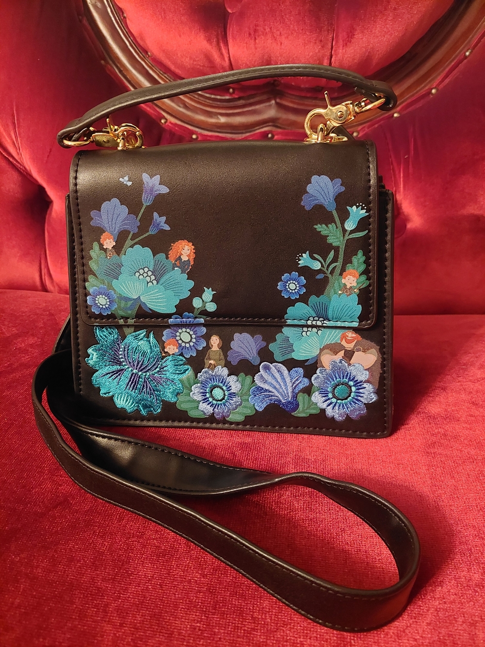 Loungefly Merida Brave Black Floral Embroidered Top-Handle Crossbody Bag